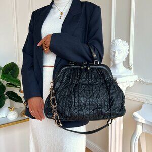 Authentic Christian Dior Gaufre Cannage Leather Black Lambskin Delices Bag B0722